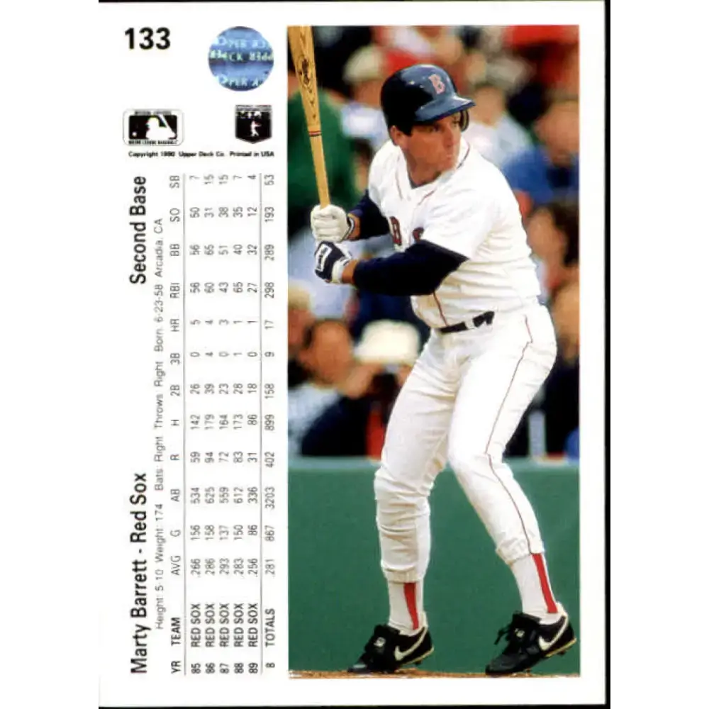 1990 Upper Deck #133 Marty Barrett NM-MT Boston Red Sox Baseball Card - Baseball Card Single