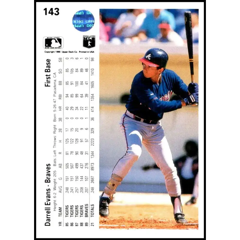 1990 Upper Deck #143 Darrell Evans NM-MT Atlanta Braves Baseball Card - Baseball Card Single