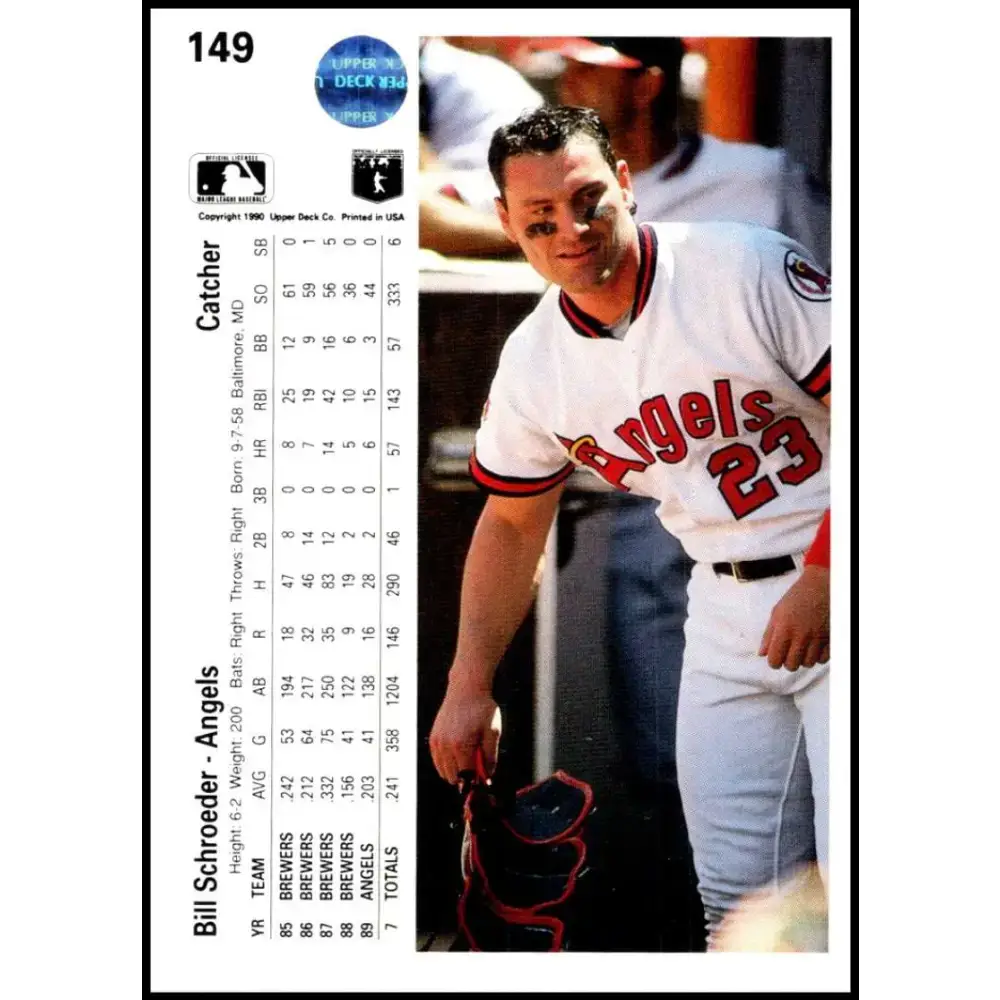 1990 Upper Deck #149 Bill Schroeder NM-MT California Angels Baseball Card - Baseball Card Single