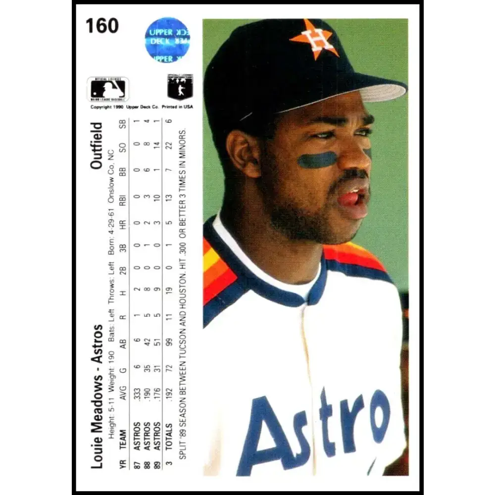 1990 Upper Deck #160 Louie Meadows NM-MT Houston Astros Baseball Card - Baseball Card Single