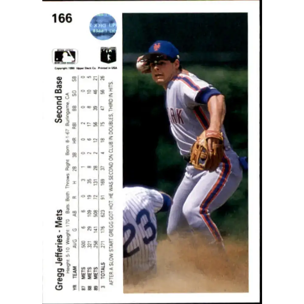 1990 Upper Deck #166 Gregg Jefferies NM-MT New York Mets Baseball Card - Baseball Card Single