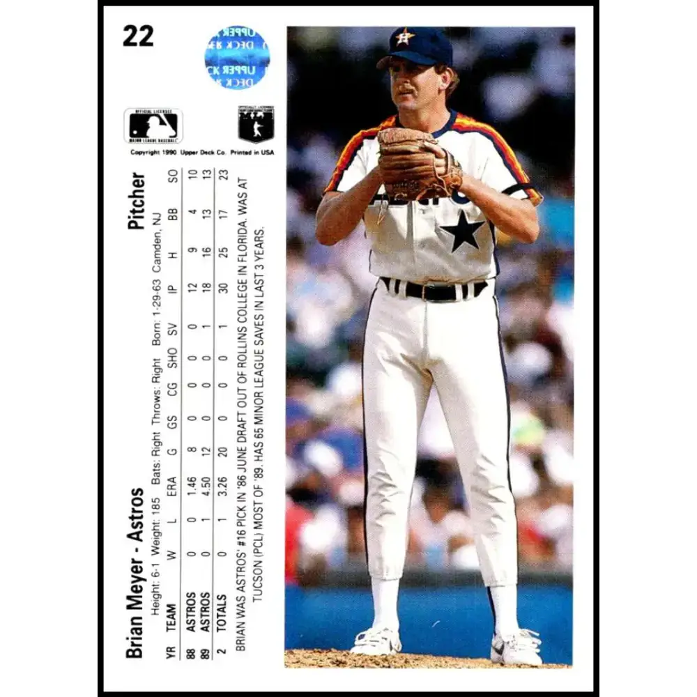 1990 Upper Deck #22 Brian Meyer NM-MT Houston Astros Baseball Card - Baseball Card Single