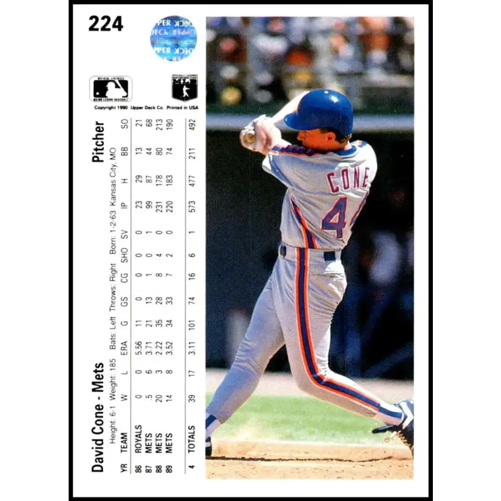 1990 Upper Deck #224 David Cone NM-MT New York Mets Baseball Card - Baseball Card Single