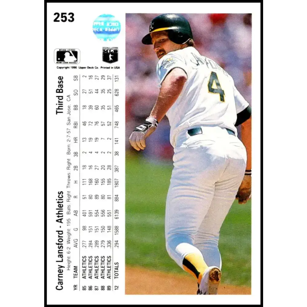 1990 Upper Deck #253 Carney Lansford NM-MT Oakland Athletics Baseball Card - Baseball Card Single