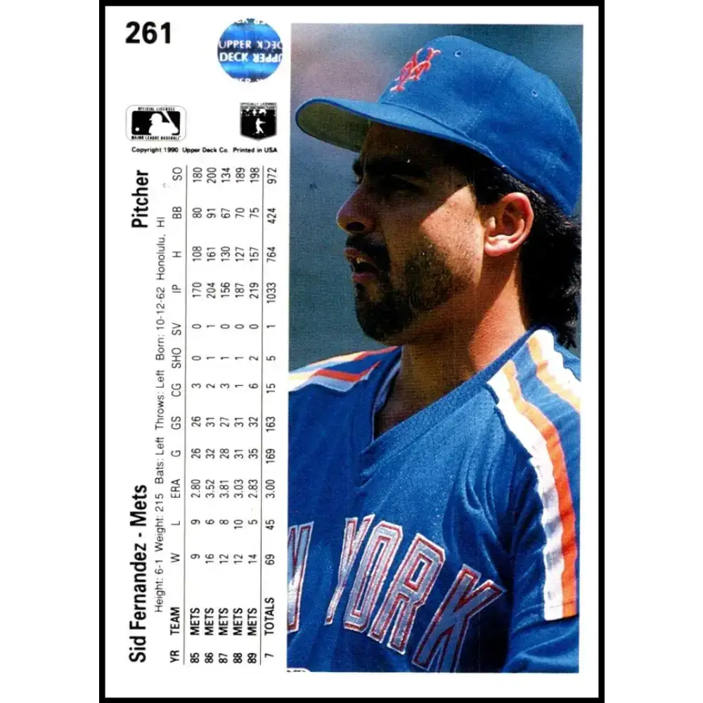1990 Upper Deck #261 Sid Fernandez NM-MT New York Mets Baseball Card - Baseball Card Single