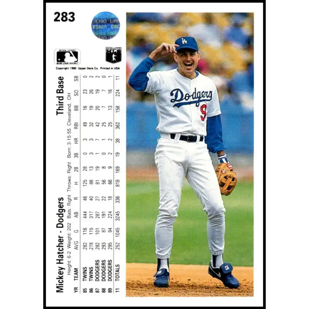 1990 Upper Deck #283 Mickey Hatcher NM-MT Los Angeles Dodgers Baseball Card - Baseball Card Single