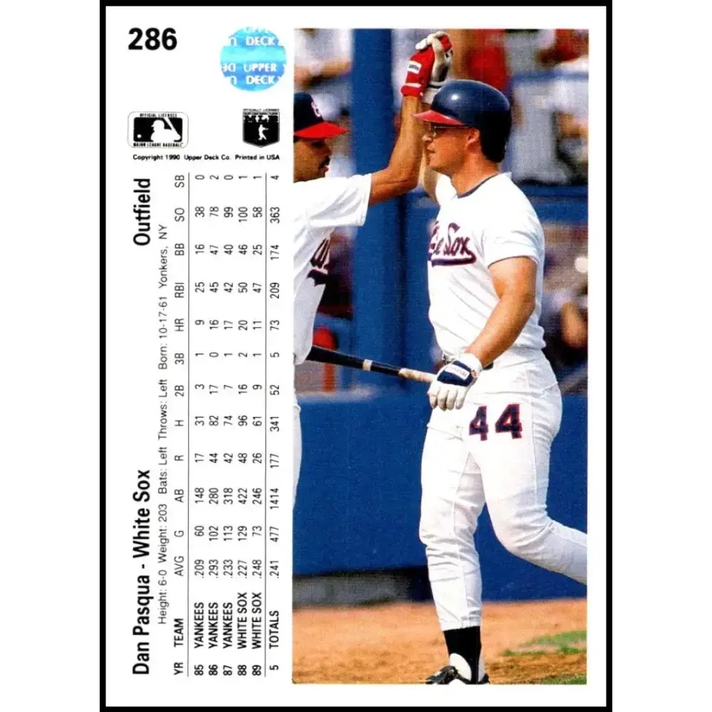1990 Upper Deck #286 Dan Pasqua NM-MT Chicago White Sox Baseball Card - Baseball Card Single