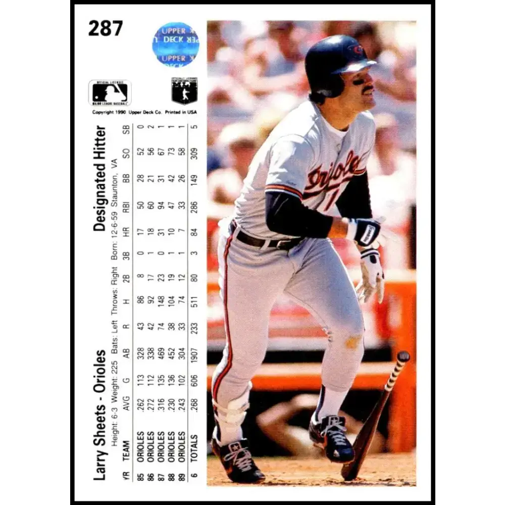 1990 Upper Deck #287 Larry Sheets NM-MT Baltimore Orioles Baseball Card - Baseball Card Single