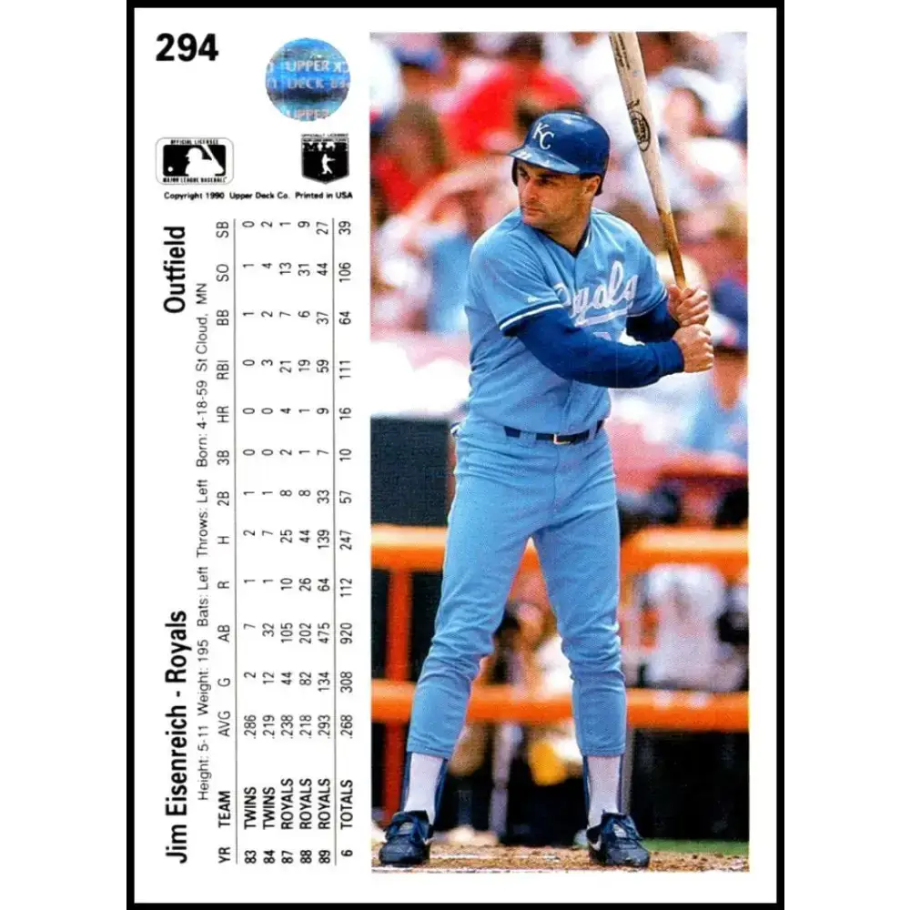 1990 Upper Deck #294 Jim Eisenreich NM-MT Kansas City Royals Baseball Card - Baseball Card Single
