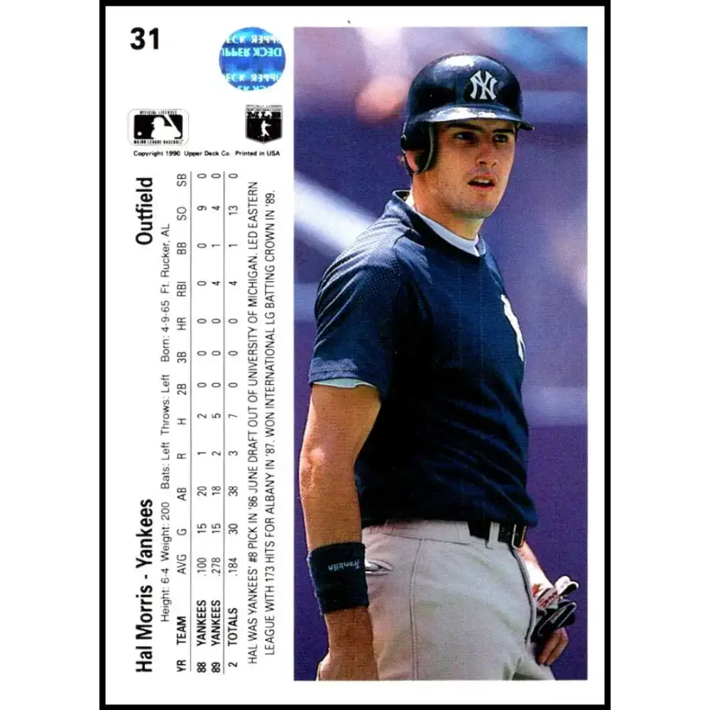 1990 Upper Deck #31 Hal Morris NM-MT New York Yankees Baseball Card - Baseball Card Single