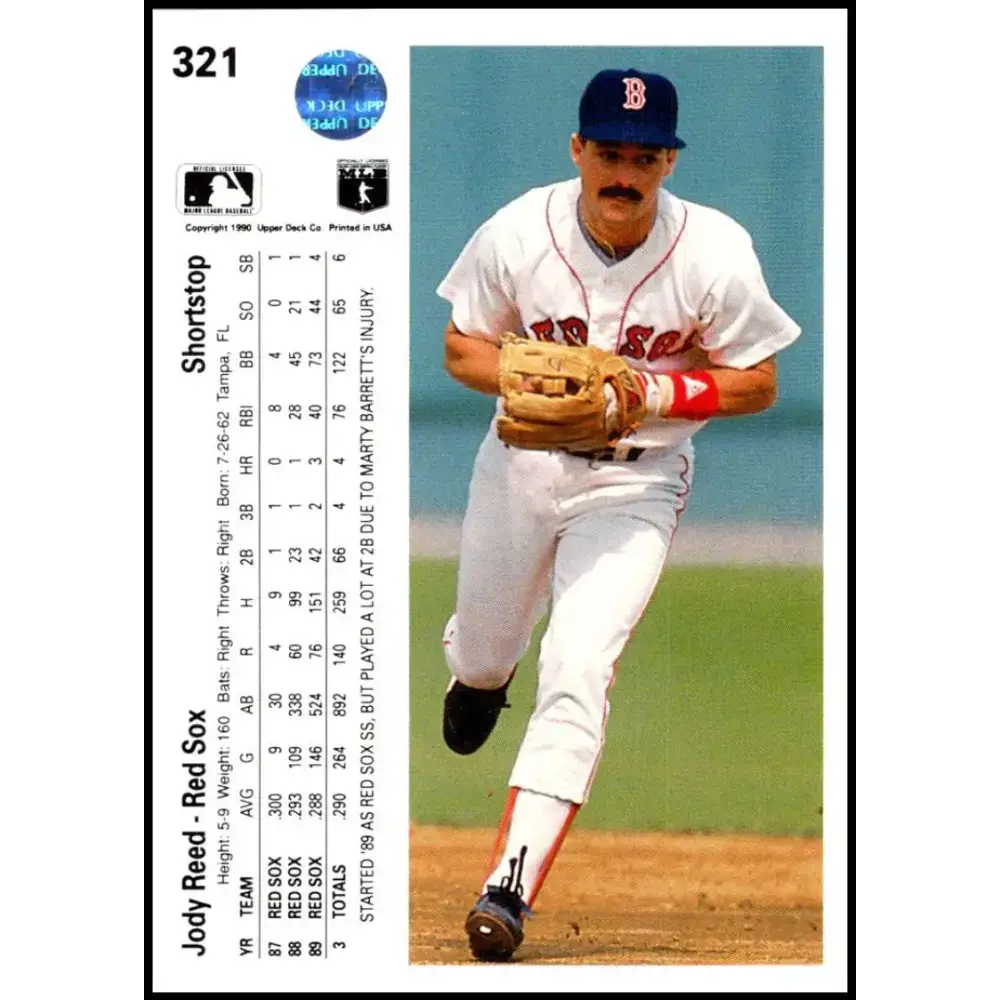 1990 Upper Deck #321 Jody Reed NM-MT Boston Red Sox Baseball Card - Baseball Card Single