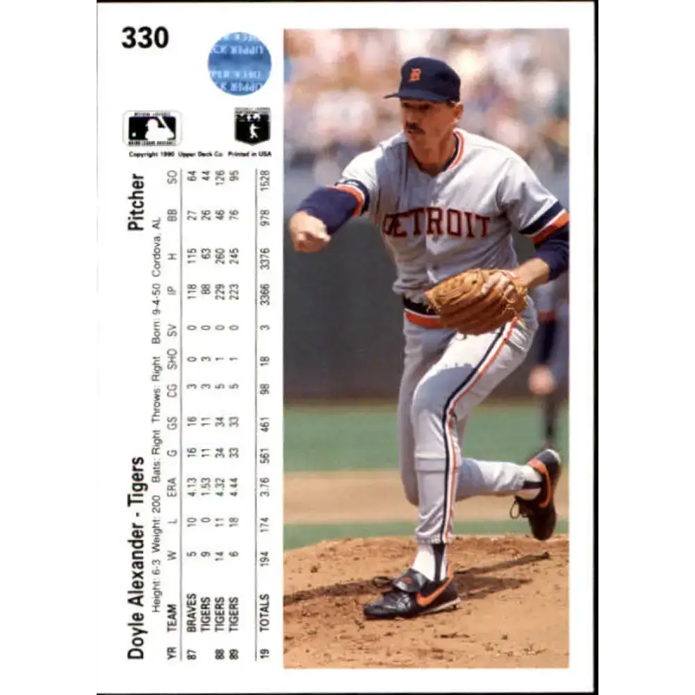 1990 Upper Deck #330 Doyle Alexander NM-MT Detroit Tigers Baseball Card - Baseball Card Single