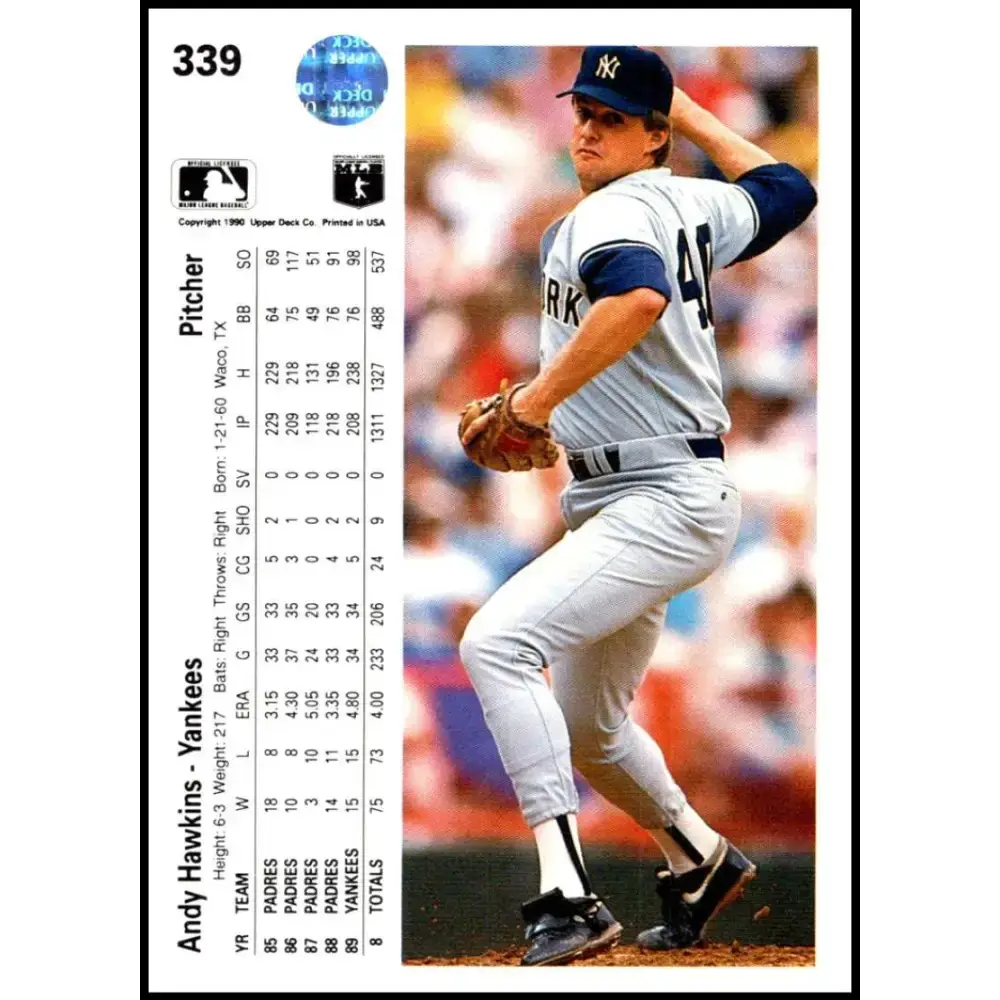 1990 Upper Deck #339 Andy Hawkins NM-MT New York Yankees Baseball Card - Baseball Card Single
