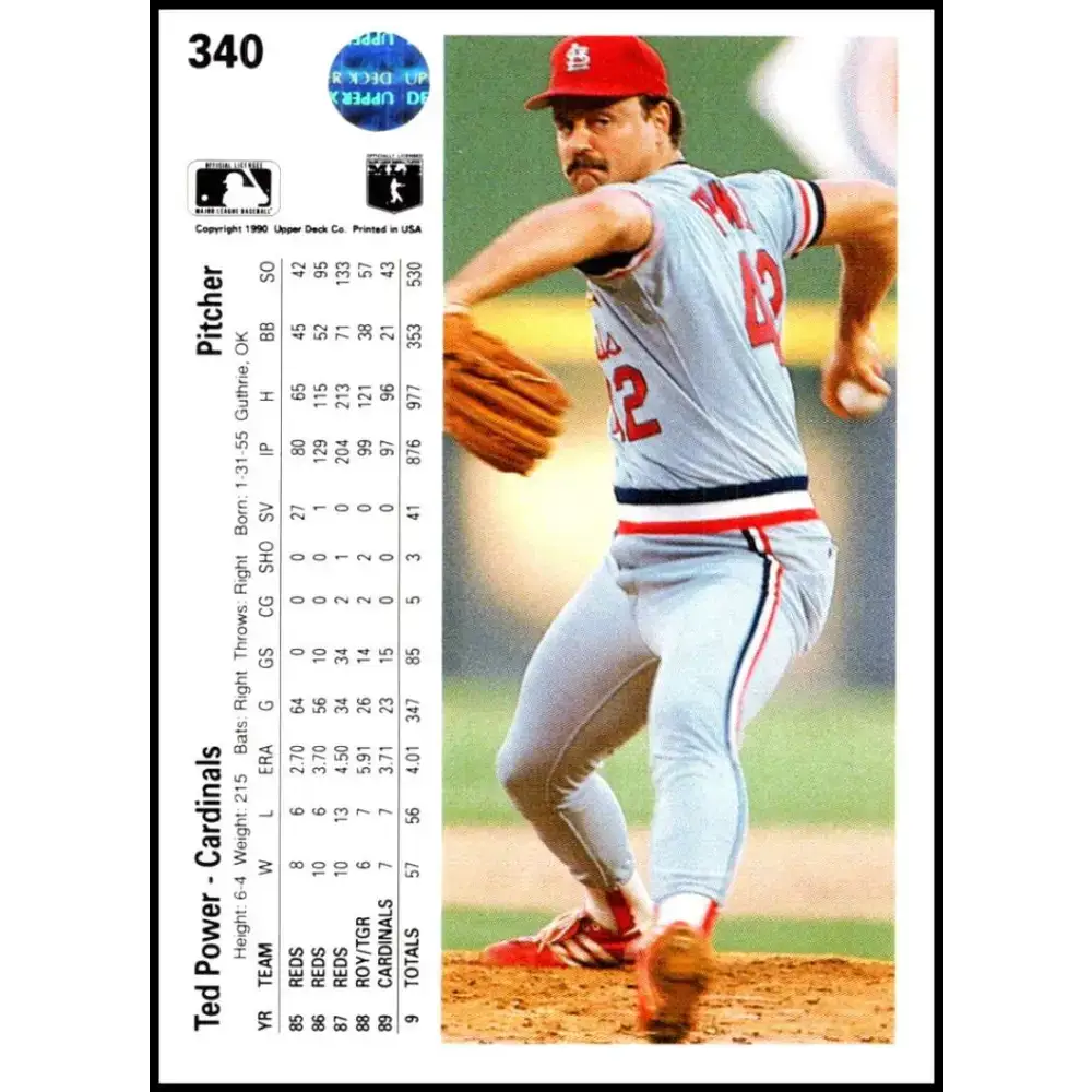 1990 Upper Deck #340 Ted Power NM-MT St. Louis Cardinals Baseball Card - Baseball Card Single