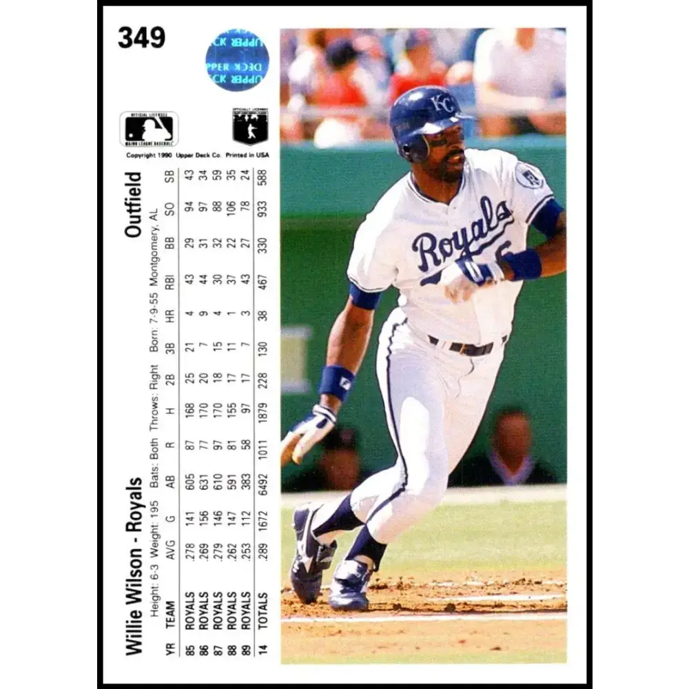 1990 Upper Deck #349 Willie Wilson NM-MT Kansas City Royals Baseball Card - Baseball Card Single