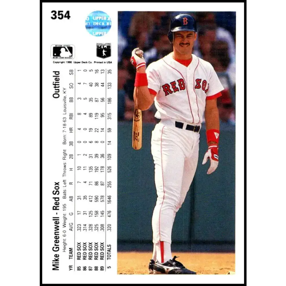 1990 Upper Deck #354 Mike Greenwell NM-MT Boston Red Sox Baseball Card - Baseball Card Single
