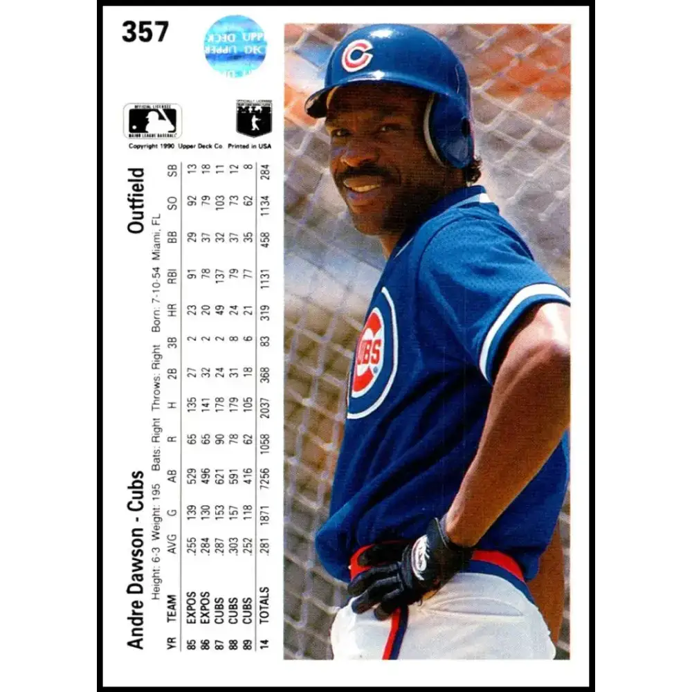1990 Upper Deck #357 Andre Dawson NM-MT Chicago Cubs Baseball Card - Baseball Card Single