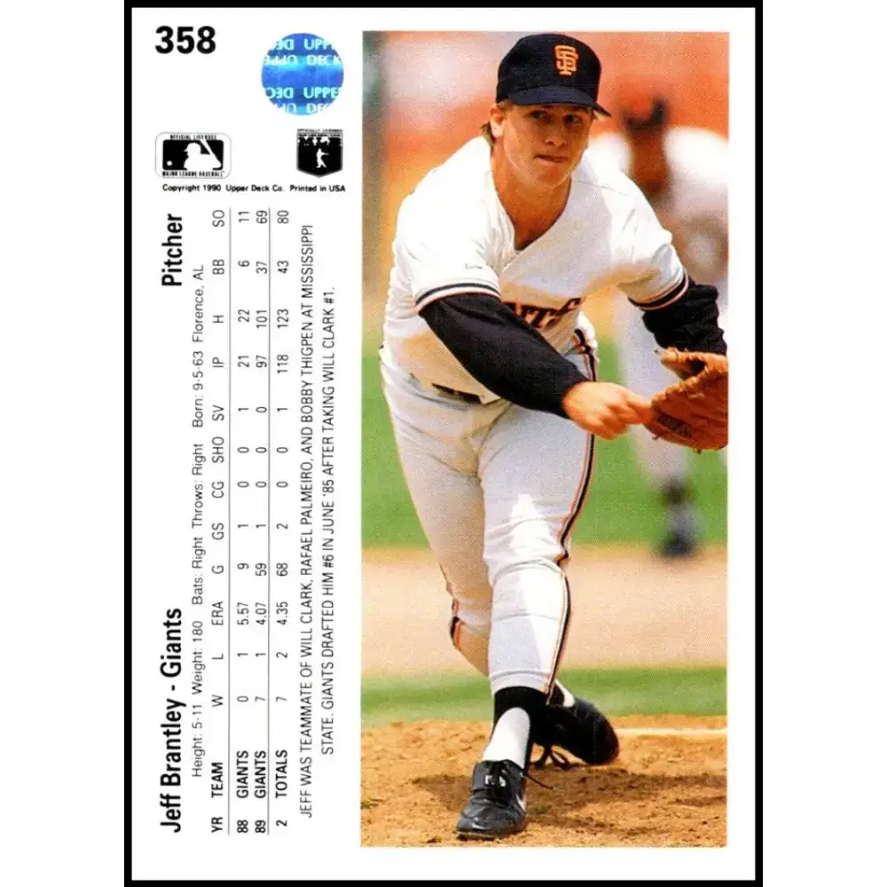1990 Upper Deck #358 Jeff Brantley NM-MT San Francisco Giants Baseball Card - Baseball Card Single
