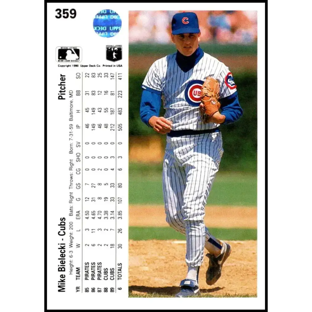 1990 Upper Deck #359 Mike Bielecki NM-MT Chicago Cubs Baseball Card - Baseball Card Single