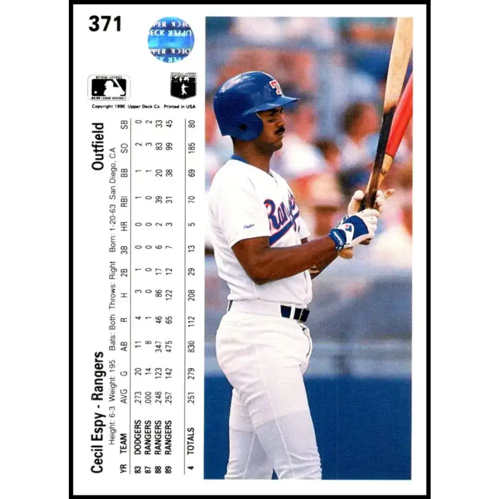 1990 Upper Deck #371 Cecil Espy NM-MT Texas Rangers Baseball Card - Baseball Card Single