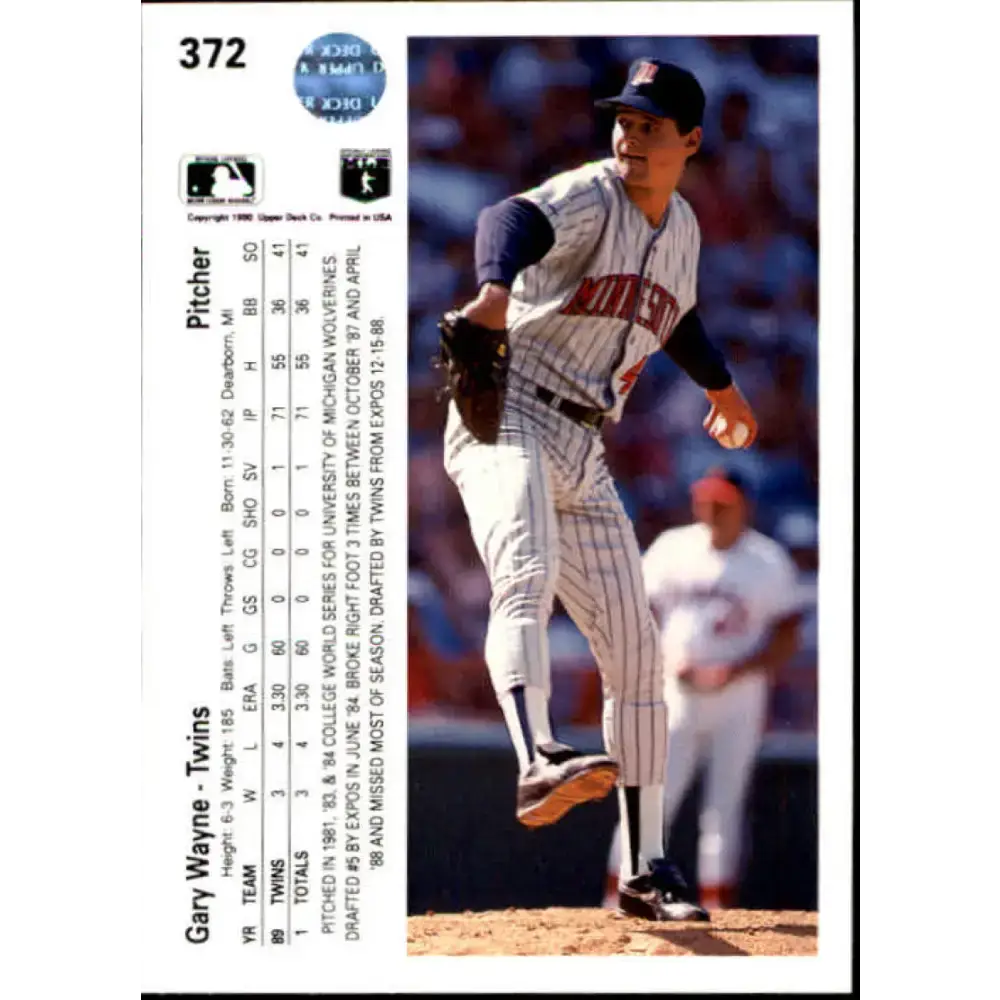 1990 Upper Deck #372 Gary Wayne NM-MT Minnesota Twins Baseball Card - Baseball Card Single