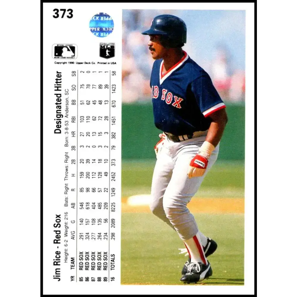 1990 Upper Deck #373 Jim Rice NM-MT Boston Red Sox Baseball Card - Baseball Card Single