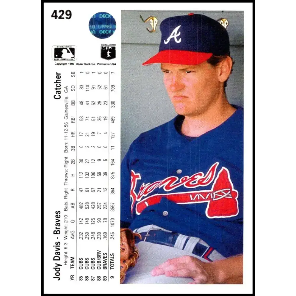 1990 Upper Deck #429 Jody Davis NM-MT Atlanta Braves Baseball Card - Baseball Card Single