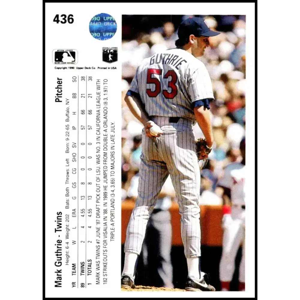 1990 Upper Deck #436 Mark Guthrie NM-MT RC Rookie Minnesota Twins Baseball Card - Baseball Card Single