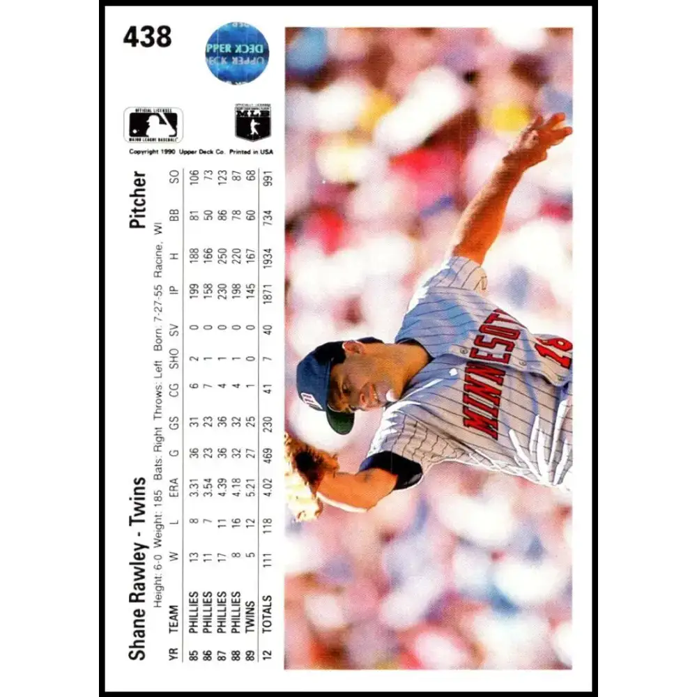 1990 Upper Deck #438 Shane Rawley NM-MT Minnesota Twins Baseball Card - Baseball Card Single