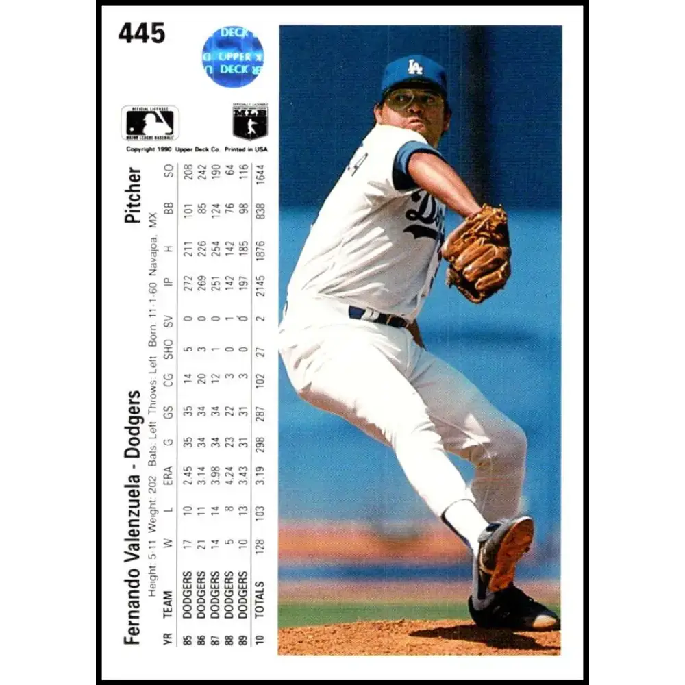 1990 Upper Deck #445 Fernando Valenzuela NM-MT Los Angeles Dodgers Baseball Card - Baseball Card Single