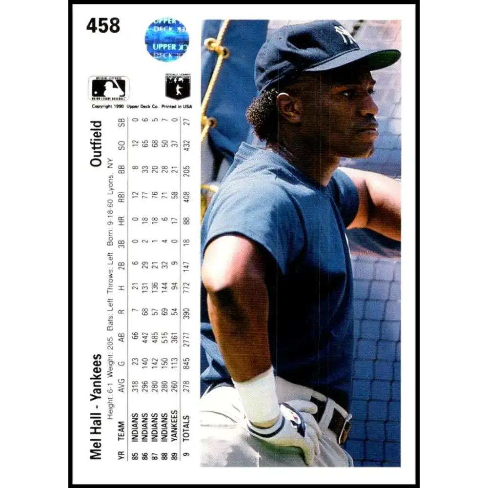 1990 Upper Deck #458 Mel Hall NM-MT New York Yankees Baseball Card - Baseball Card Single
