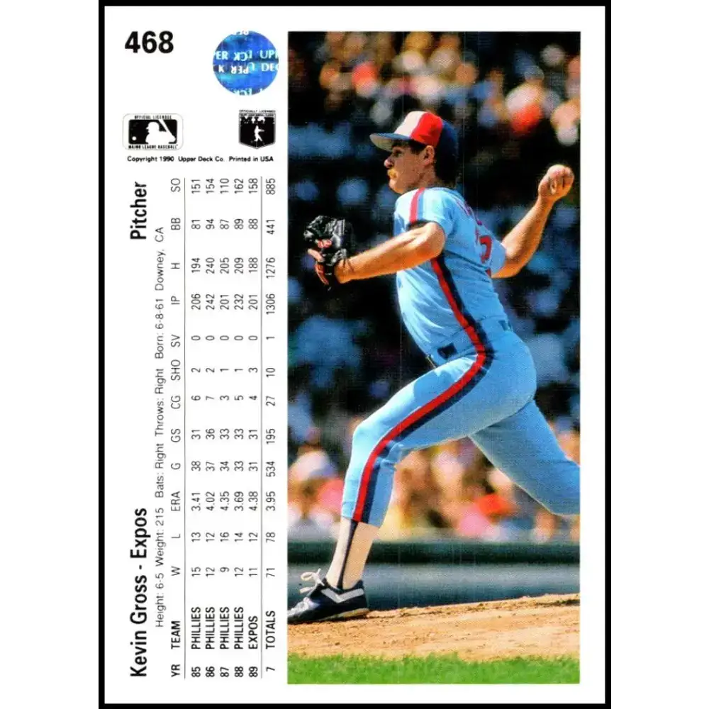 1990 Upper Deck #468 Kevin Gross NM-MT Montreal Expos Baseball Card - Baseball Card Single
