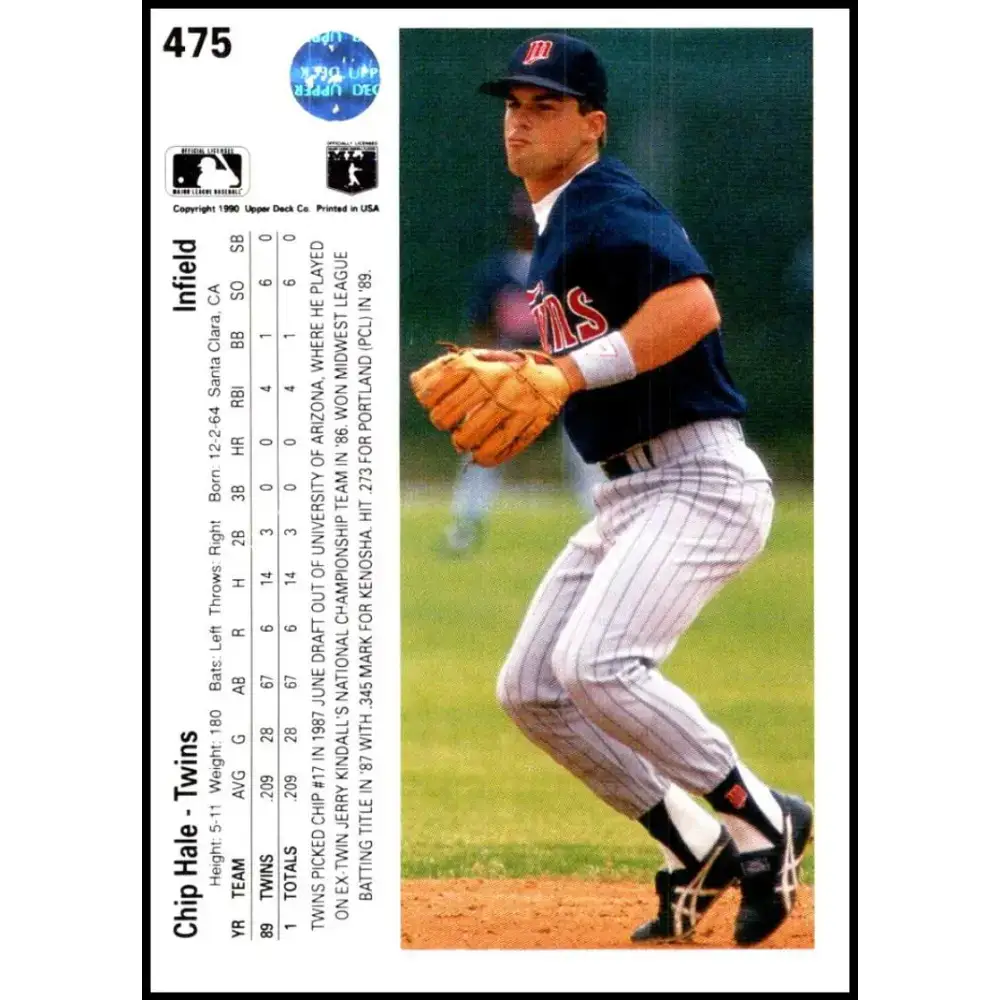 1990 Upper Deck #475 Chip Hale NM-MT RC Rookie Minnesota Twins Baseball Card - Baseball Card Single
