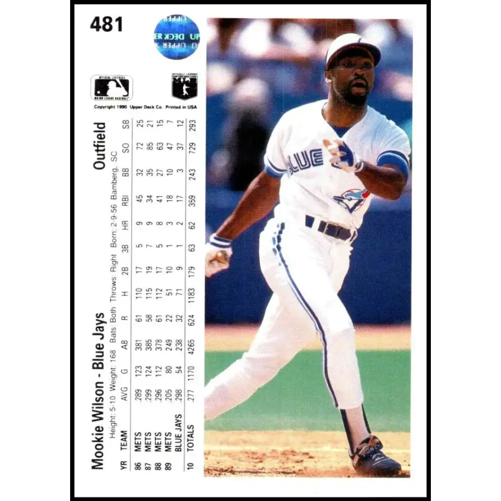 1990 Upper Deck #481 Mookie Wilson NM-MT Toronto Blue Jays Baseball Card - Baseball Card Single