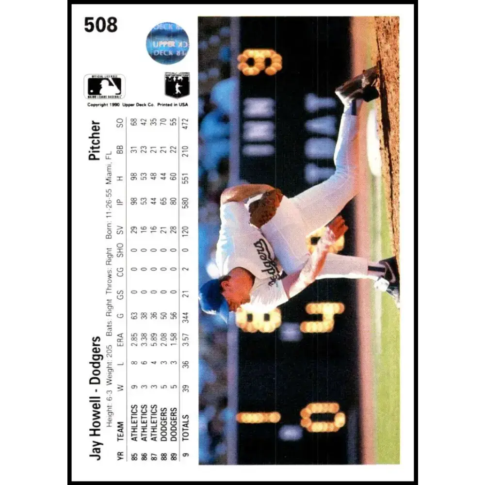 1990 Upper Deck #508 Jay Howell NM-MT Los Angeles Dodgers Baseball Card - Baseball Card Single
