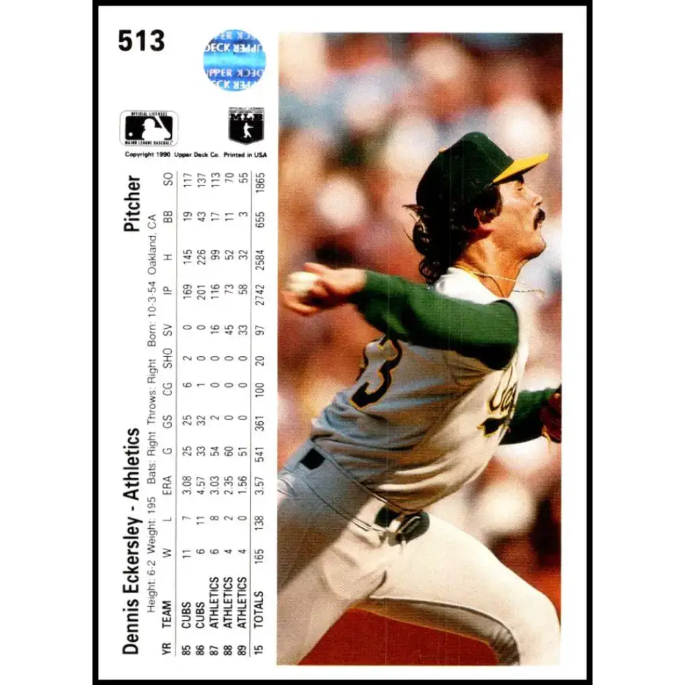 1990 Upper Deck #513 Dennis Eckersley NM-MT Oakland Athletics Baseball Card - Baseball Card Single