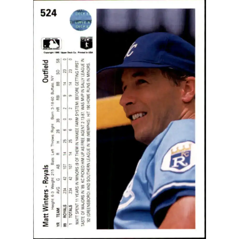 1990 Upper Deck #524 Matt Winters NM-MT RC Rookie Kansas City Royals Baseball Card - Baseball Card Single