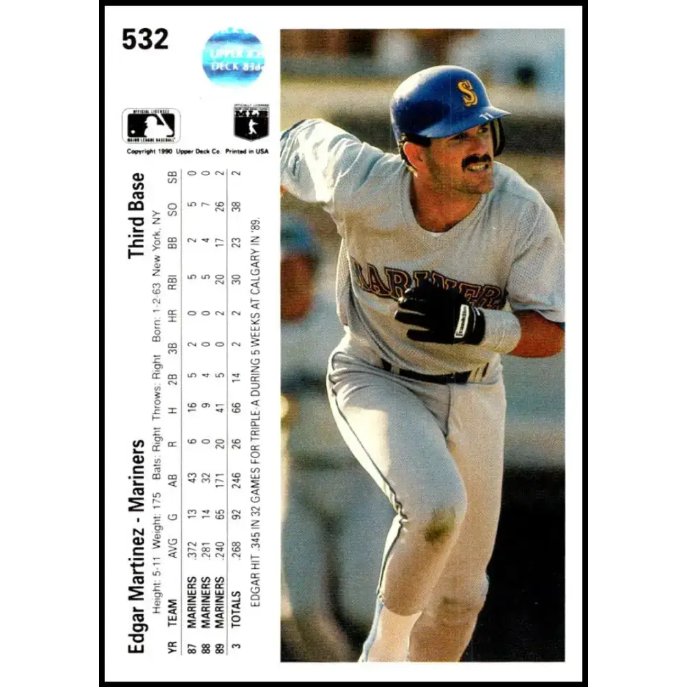 1990 Upper Deck #532 Edgar Martinez NM-MT Seattle Mariners Baseball Card - Baseball Card Single