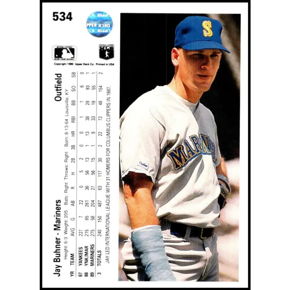 1990 Upper Deck #534 Jay Buhner NM-MT Seattle Mariners Baseball Card - Baseball Card Single