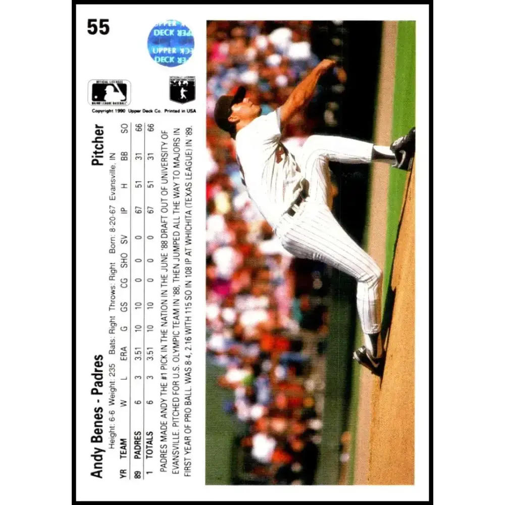 1990 Upper Deck #55 Andy Benes UER NM-MT San Diego Padres Baseball Card - Baseball Card Single