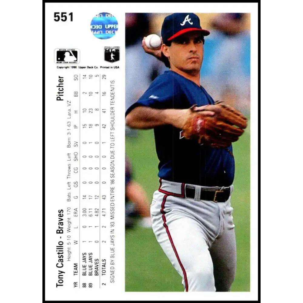 1990 Upper Deck #551 Tony Castillo NM-MT Atlanta Braves Baseball Card - Baseball Card Single