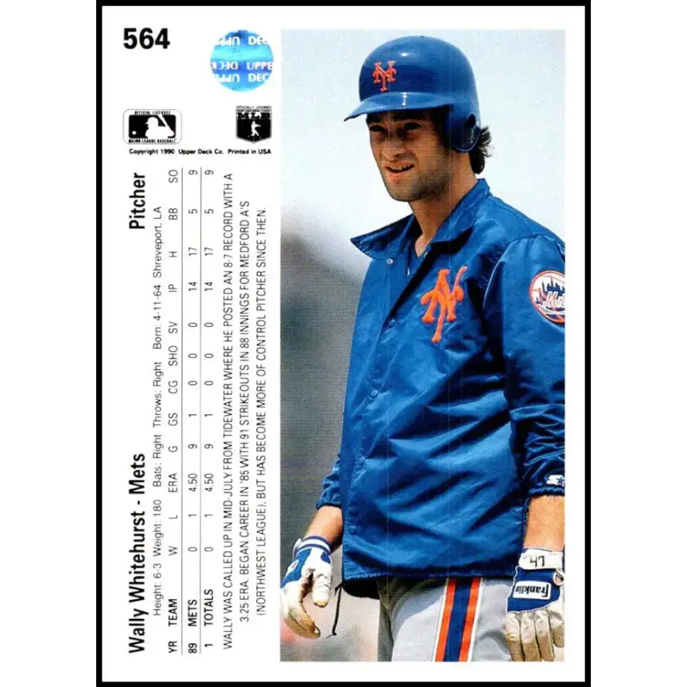 1990 Upper Deck #564 Wally Whitehurst NM-MT New York Mets Baseball Card - Baseball Card Single