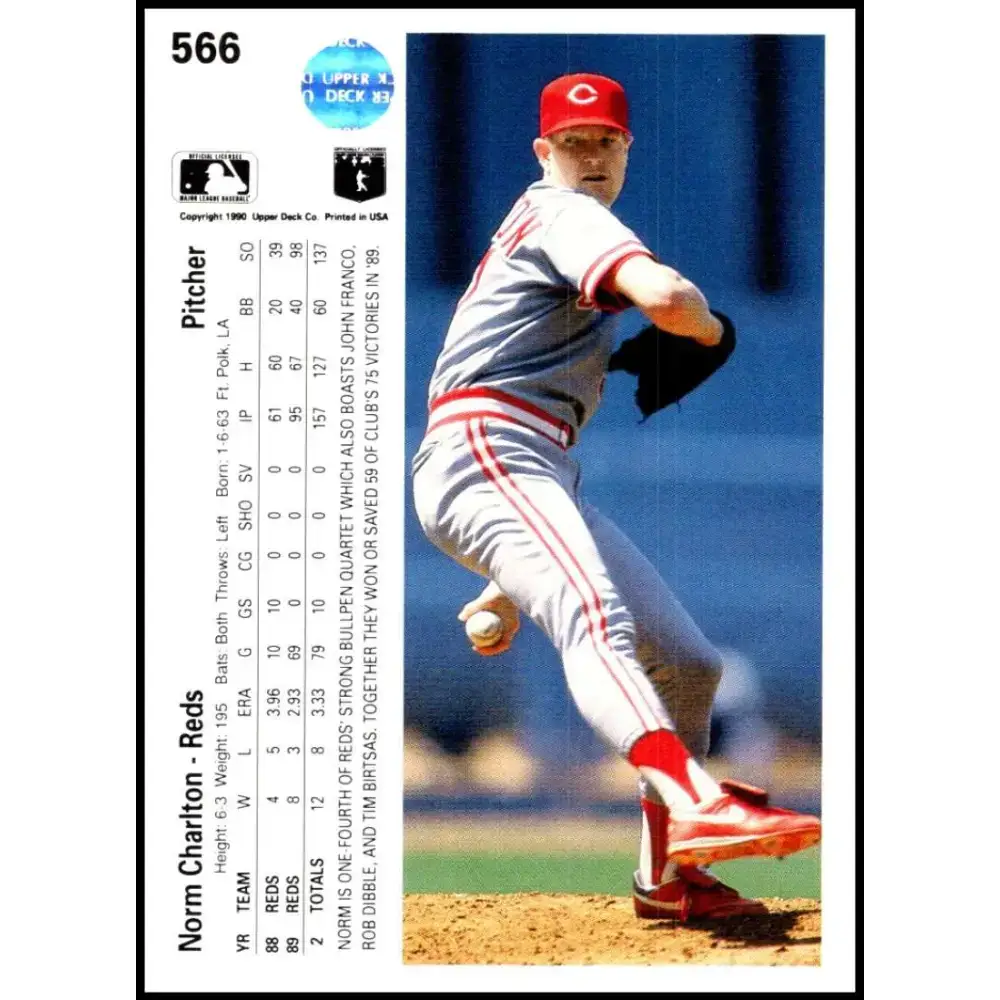 1990 Upper Deck #566 Norm Charlton NM-MT Cincinnati Reds Baseball Card - Baseball Card Single