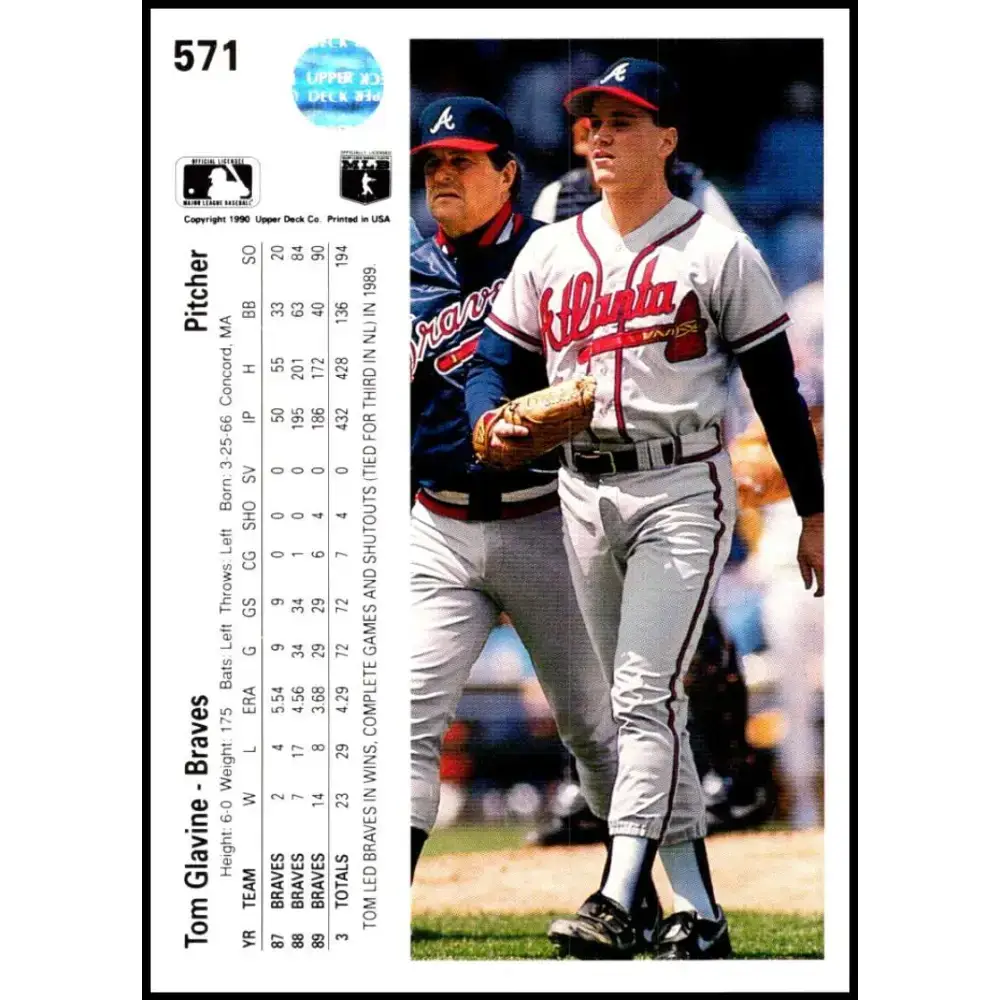 1990 Upper Deck #571 Tom Glavine NM-MT Atlanta Braves Baseball Card - Baseball Card Single