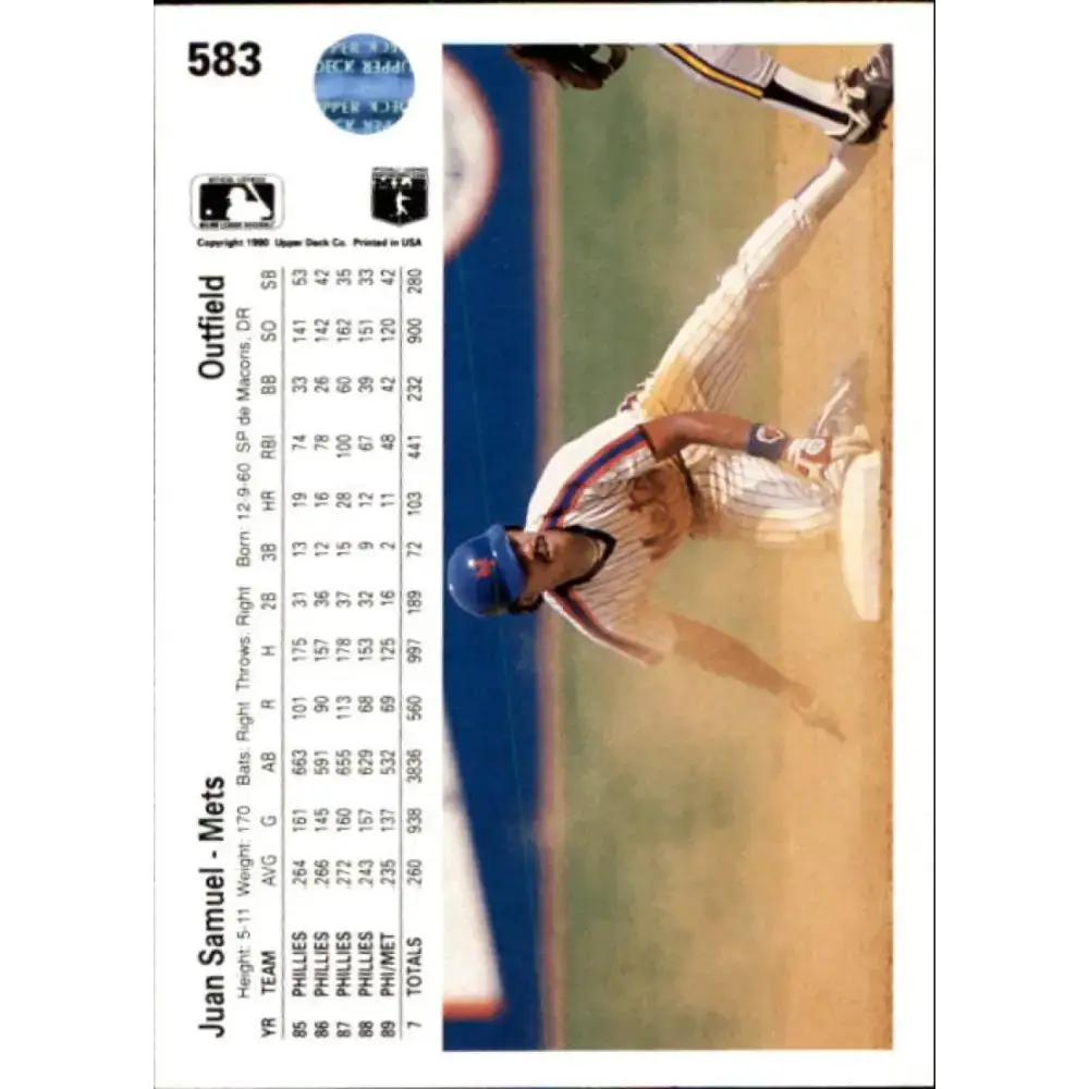 1990 Upper Deck #583 Juan Samuel NM-MT New York Mets Baseball Card - Baseball Card Single