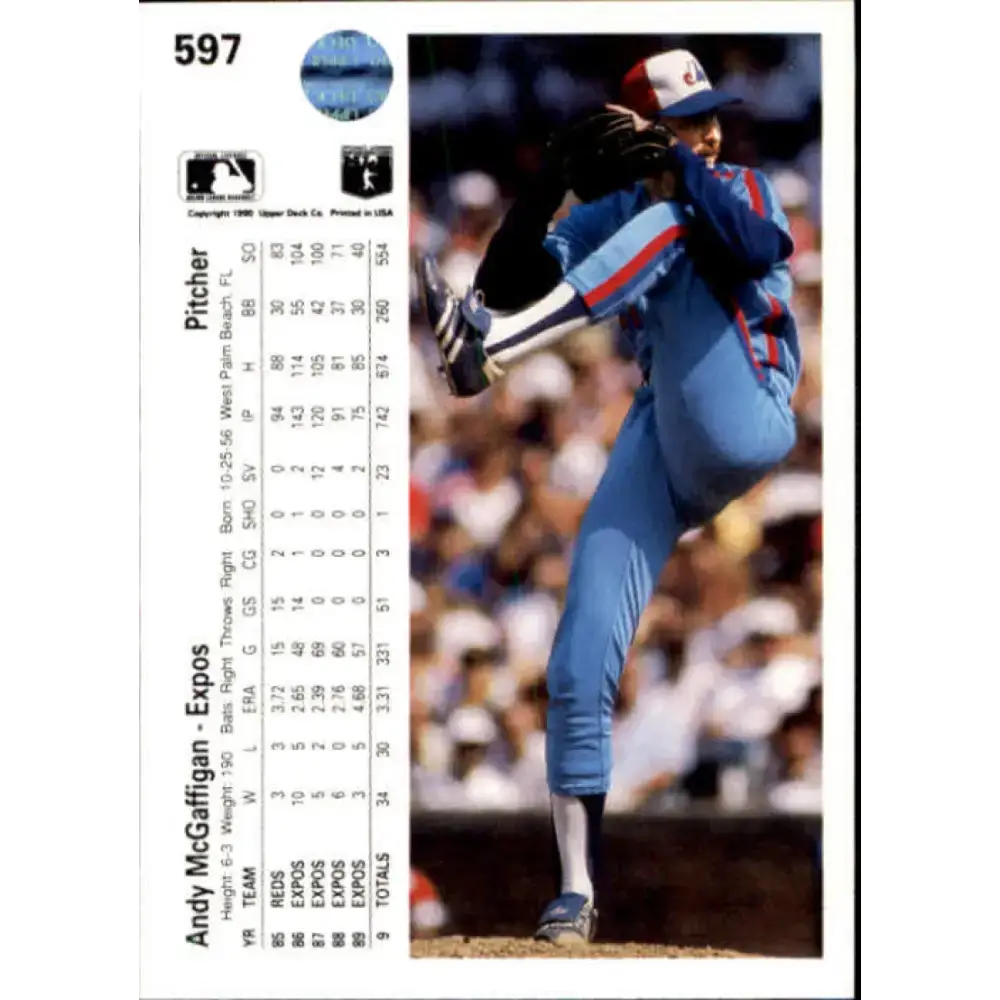1990 Upper Deck #597b Andy McGaffigan COR NM-MT Montreal Expos Baseball Card - Baseball Card Single