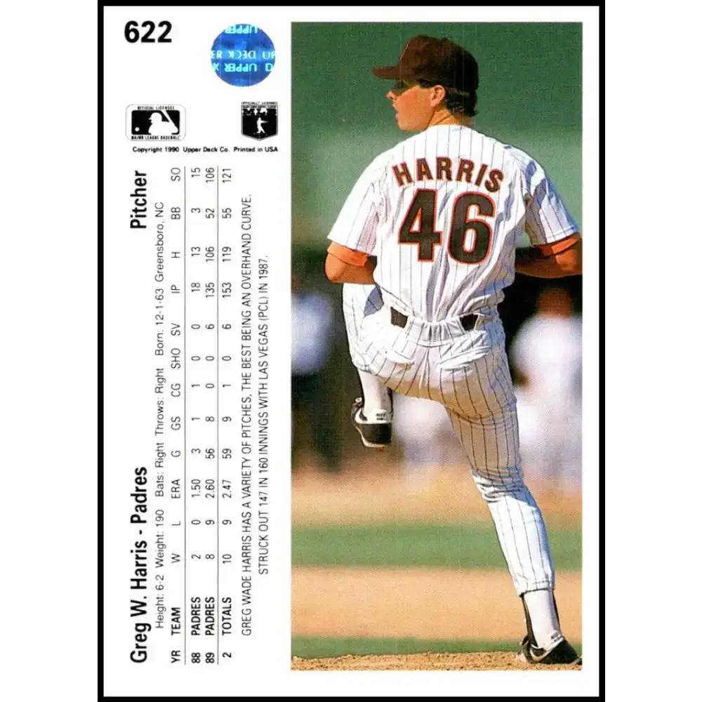 1990 Upper Deck #622 Greg Harris NM-MT San Diego Padres Baseball Card - Baseball Card Single