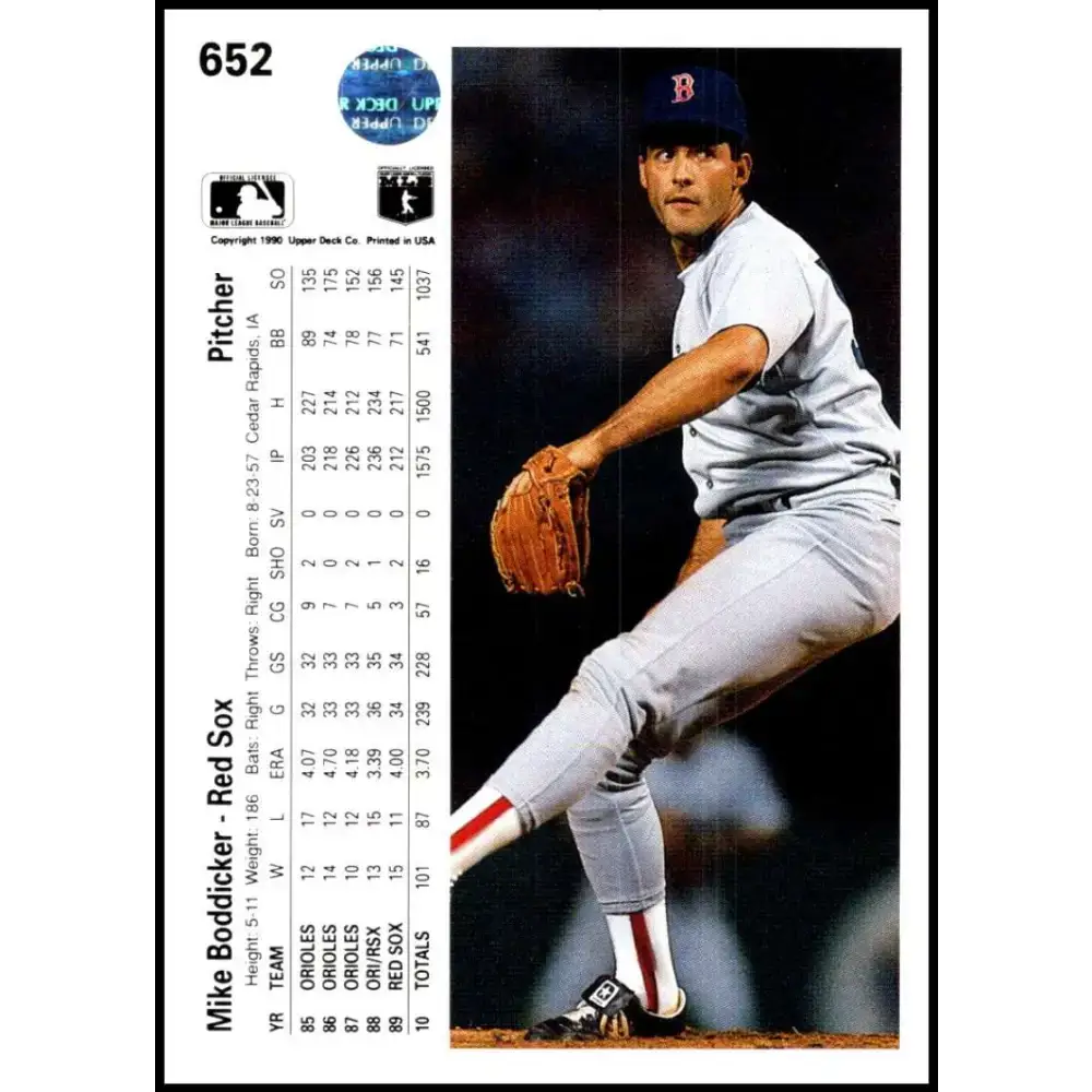 1990 Upper Deck #652 Mike Boddicker NM-MT Boston Red Sox Baseball Card - Baseball Card Single