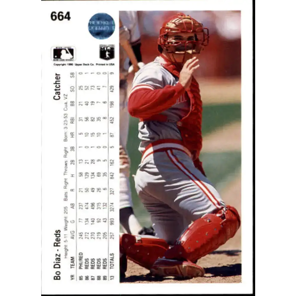 1990 Upper Deck #664 Bo Diaz NM-MT Cincinnati Reds Baseball Card - Baseball Card Single