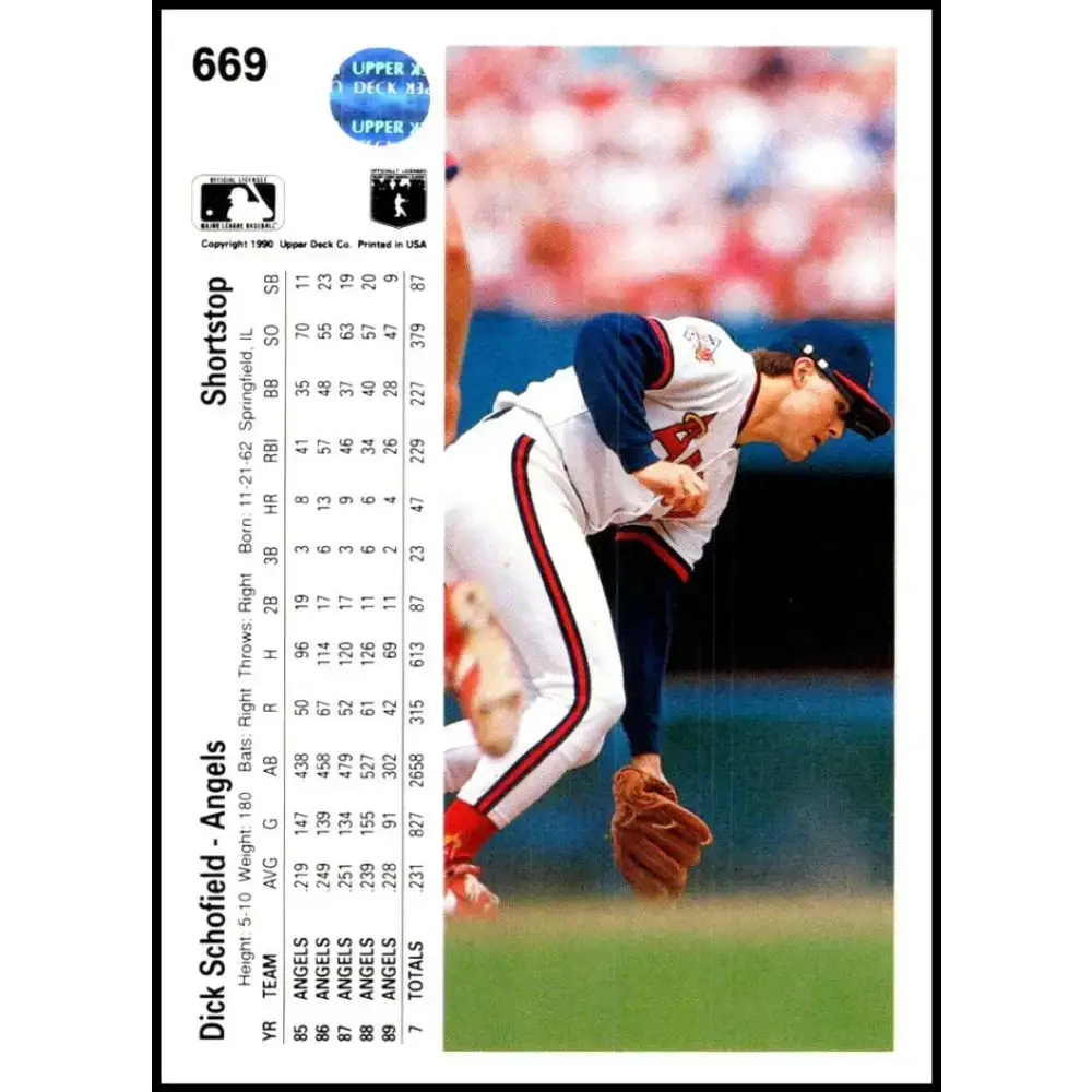 1990 Upper Deck #669 Dick Schofield NM-MT California Angels Baseball Card - Baseball Card Single